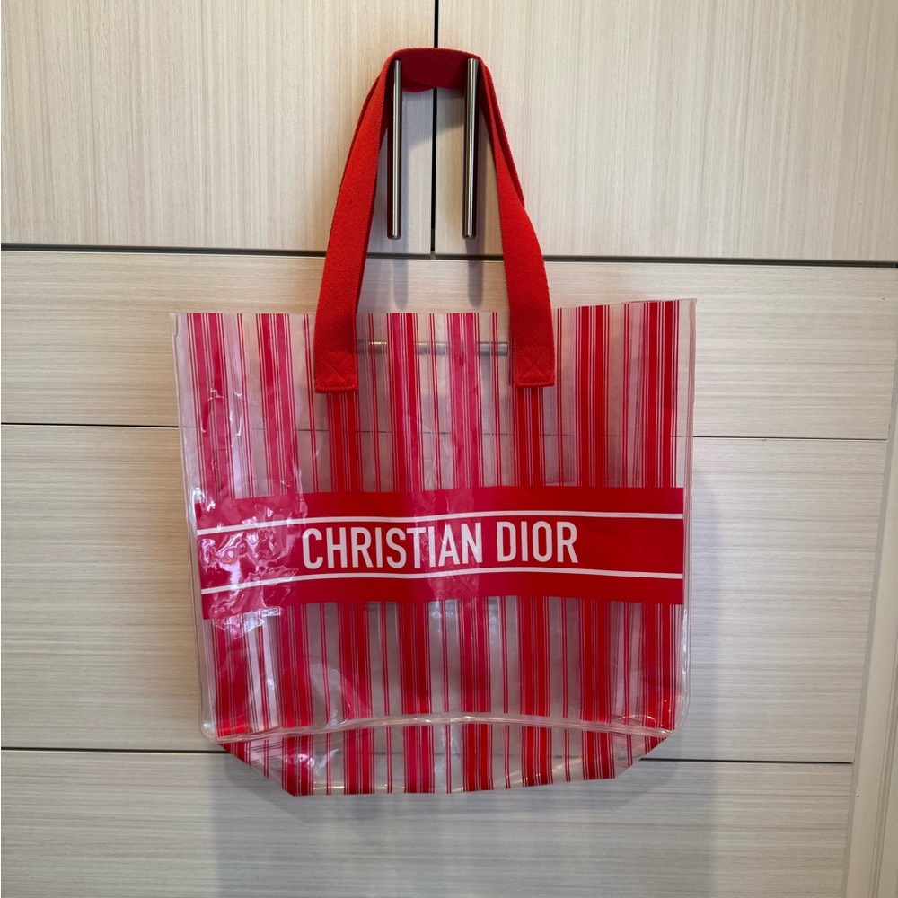 Dior Red Transparent Striped Tote Bag